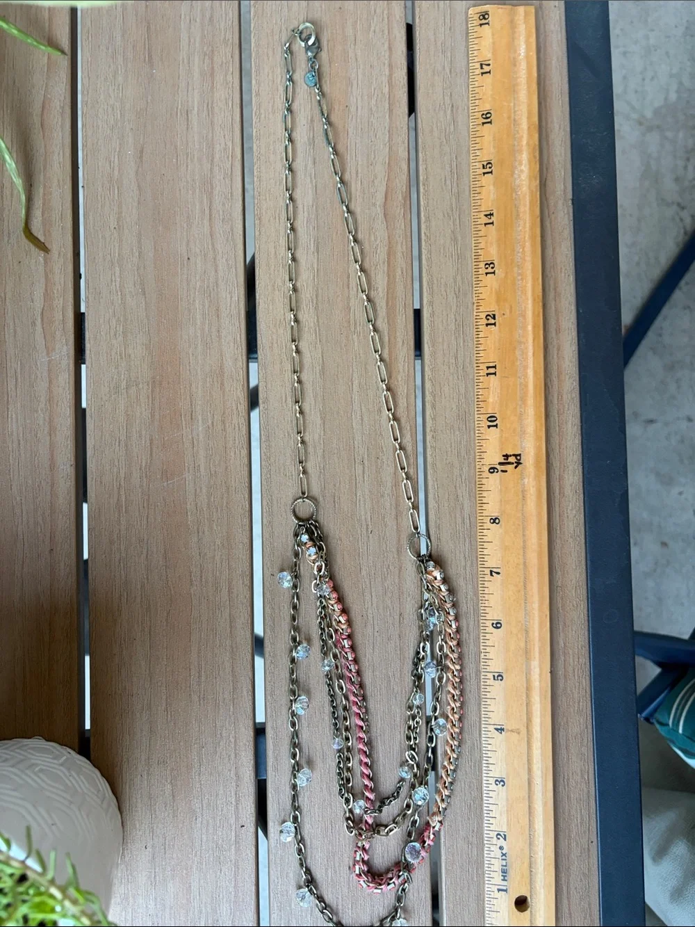 LOFT Gold and Pink Multi-Strand Chain Necklace with Crystal Accents